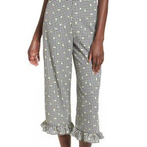 Sicilian Italian Lemon Gingham Wide Leg Capri Ankle Pants Vacation Beach